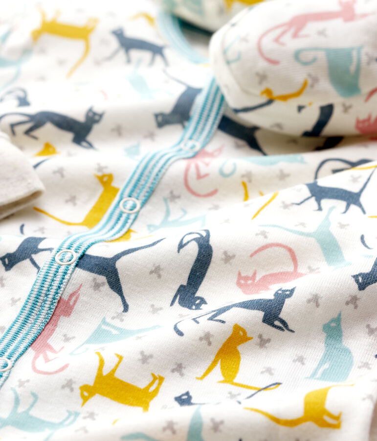 Competo pigiama notte gatti beb&egrave; in cotone e Lyocell bianco/multicolore